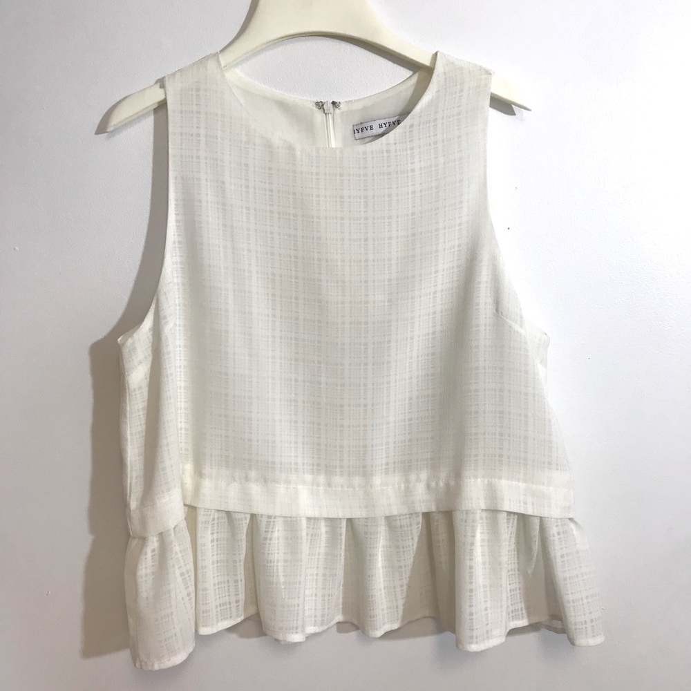 White Plaid Ruffle Cropped Blouse
